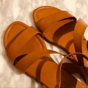 Brown Faux Leather Sandals